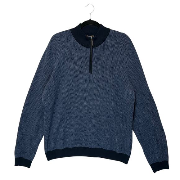 J. McLaughlin 1/4 Zip Pullover Sweater Men's Sz XL Navy Blue Coastal Prep Cotton - Picture 2 of 6